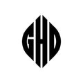 GHD circle letter logo design with circle and ellipse shape. GHD ellipse letters with typographic style. The three initials form a