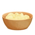 Ghee in wooden bowl indian traditional butter in cartoon style isolated on white background. Organic, vegetarian food Royalty Free Stock Photo