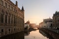 Ghent, Belgium April 9, 2020- The Castle of Gerald The Devil at sunrise