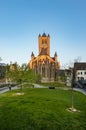 Ghent, Belgium April 9, 2020- The Saint Nicholas church as seen from the stairs of the Belfry