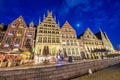 GHENT, BELGIUM - APRIL 30, 2015: View of Graslei quay and Leie river in the historic city center in Gent, Belgium. Architecture