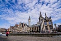 Ghent, Belgium, August 2019. Breathtaking cityscape: from the St. Michael bridge along the Graslei canal. One of the most