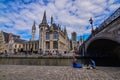 Ghent, Belgium, August 2019. Breathtaking cityscape: from the St. Michael bridge along the Graslei canal. One of the most