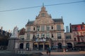 GHENT, BELGIUM - August, 2019: Facade of Saint Nicholas` Church Sint-Niklaaskerk with the clock tower of Belfry of Ghent Het Royalty Free Stock Photo