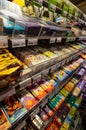 Ghent, Belgium, August 2019. Whole exhibitors dedicated to the Belgian specialty: chocolate at a supermarket. The packaging