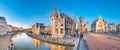 Panoramic view of the Graslei, quay in the promenade next to river Lys in Ghent, Belgium and St Royalty Free Stock Photo