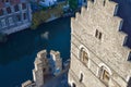 GHENT, BELGIUM - DECEMBER 05 2016 - View from the top of the medieval Gravensteen Castle in Ghent, Belgium