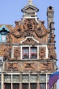 Relief of decorative facade of historic tenement house at Kraanlei street, Ghent, Belgium
