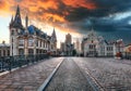 Ghent, Belgium during night, Gent old town Royalty Free Stock Photo