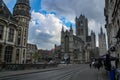 Saint Nicholas Church Dutch: Sint-Niklaaskerk from Sint-Michielshelling street in Ghent. Royalty Free Stock Photo