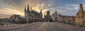 Ghent Belgium, panorama sunrise city skyline at St Michael\'s Bridge Royalty Free Stock Photo