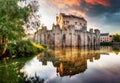 Ghent - Castle Gravensteen at dramatic sunrise Royalty Free Stock Photo