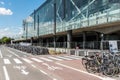 Ghent, Flanders, Belgium - Bike lane and cycle parking at the railway station