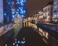 Ghent Christmas Illumination and Canal by Night