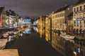 Night Ghent Canal in Old Town Royalty Free Stock Photo