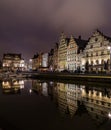 Ghent from the Graslei and Korenlei at night
