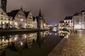 Ghent from the Graslei and Korenlei at night