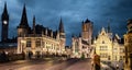 Ghent old town skyline at night, Belgium Royalty Free Stock Photo