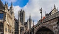 Ghent old town skyline and Saint Nicholas Church, historic city centre, Gent Belgium travel photo Royalty Free Stock Photo