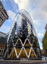 The Gherkin building in the City of London, UK with perspective distortion