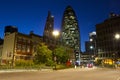 Gherkin and a street in London at night Royalty Free Stock Photo