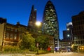 Gherkin and a street in London at night Royalty Free Stock Photo