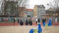 BRNO, CZECH REPUBLIC, FEBRUARY 29, 2020: Ghetto poor in Brno football players field sport field sport pitch, street life people