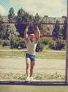 Ghetto street workout, vintage photo handsome man