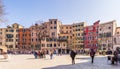 Facades of buildings on the Campo del Ghetto nuovo in the Ghetto district in Venice in Veneto, Italy Royalty Free Stock Photo