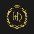 HQ Letter gold floral vintage logo template.