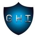 GHI alphabet font letters blue security shield symbol