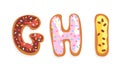 GHI Cookie Alphabet Letters, Sweet Glazed Baking Biscuit Font Cartoon Vector Illustration