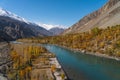 Ghizer valley in autumn season, Hindu Gush mountain range in Gilgit Baltistan, north Pakistan Royalty Free Stock Photo