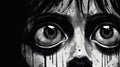 Scary Girl With Eyes: Noir Comic Art Painting In Black-and-white