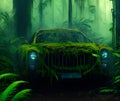 Ghost Car Lost in Jungle, Generative AI Illustration Royalty Free Stock Photo