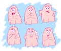 Ghost characters on blue background with emotions