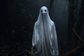 Ghost in a dark forest. Halloween concept Royalty Free Stock Photo
