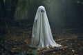 Ghost in a dark forest. Halloween concept Royalty Free Stock Photo