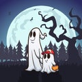 Ghost father and son trick-or-treating Royalty Free Stock Photo