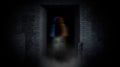Ghost girl in doorway. A terrible ghost. Royalty Free Stock Photo