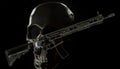 Ghost gun assault rifle on black with skull behind Royalty Free Stock Photo