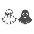 Ghost, halloween, spirit, funny, cute, spook line and solid icon, halloween concept, specter vector sign on white
