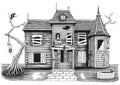 Ghost house hand drawing vintage style isolate on white background,Halloween day symbol and background
