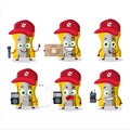 Ghost hunter cartoon yellow pencil sharpener character using camera