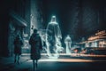 Ghost invasion in dark city street Royalty Free Stock Photo