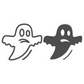 Ghost line and solid icon, Halloween concept, Halloween specter sign on white background, Flying Ghost icon in outline
