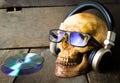 Ghost is listening to music headphone. Royalty Free Stock Photo