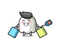 Ghost mascot cartoon holding a shopping bag