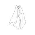 Ghost one line art. Continuous line drawing of halloween theme, autumn mood, horrible, restless soul, fear, halloween