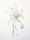Ghost Orchid Watercolor Painting on White Background AI Generated